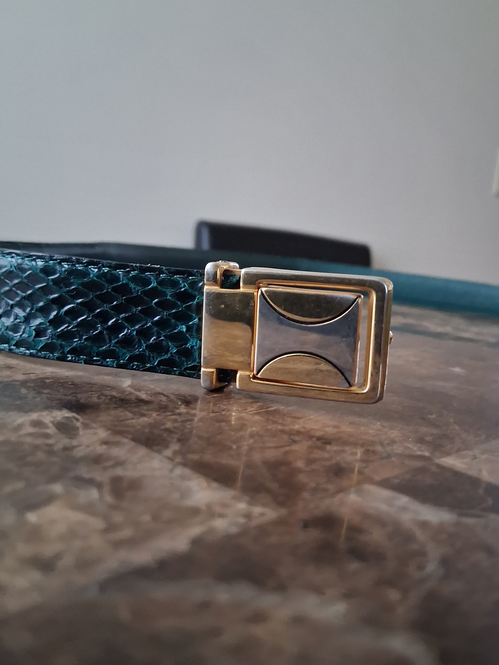 Genuine Snake Skin Leather Vintage Belt with Gold And Silver Buckle